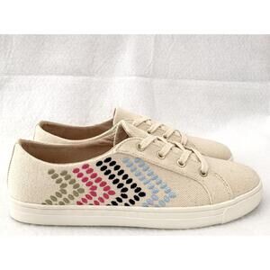 Jack Rogers Shoes Luna Lace Up Canvas Sneaker Embroidered Arrow US 8M Ecru NEW